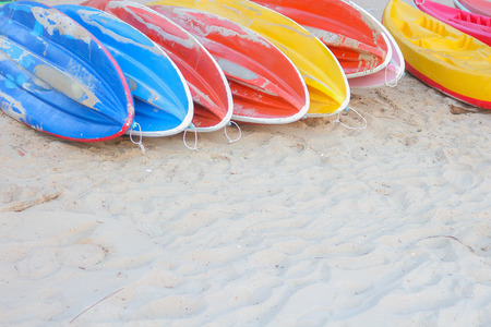 Kayak on the beach in the evening sunshine .の写真素材