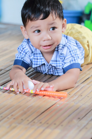 Closeup little boy happy smile .の写真素材