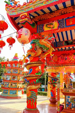Colorful dragon head in  temple. statues in chinese shrine in Thailand.の写真素材