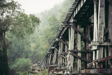 Death Railway bridge over the Kwai Noi River at  Kanchanaburi province Thailand.の写真素材