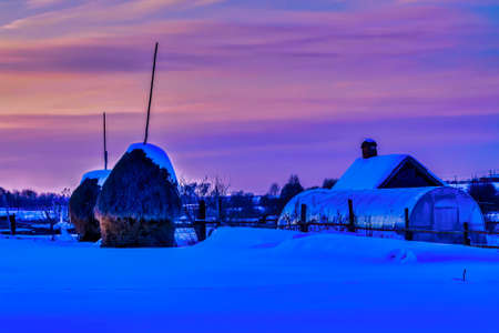 Colorful winter sunset in the Russian Outbackの写真素材