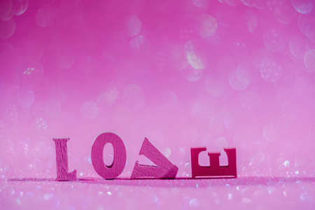 Valentines day greeting card with love letters on pink backgroundの写真素材