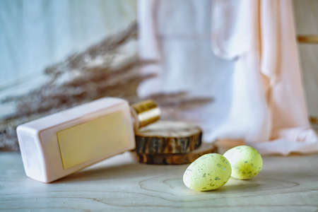 Composition with Easter eggs and body lotion