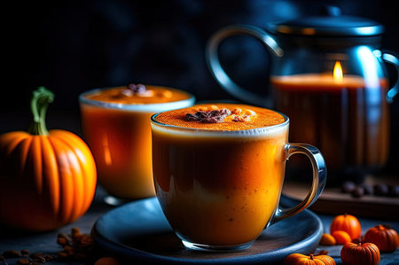 Pumpkin Spice Latte Elegance: Stylish Cups Adorned with Cinnamonの素材