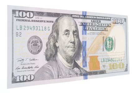 Angle View of a United States One Hundred Dollar Bill Issued for Circulation in 2013