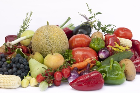 Vegetables and  fruits on white  backgroundの写真素材