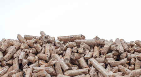 Biomass- pine pellets on a white background