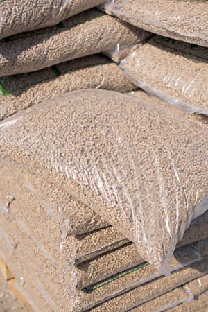 Nylon bags filled with wood pellets - biomass