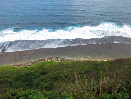 Abstract view of natural sea and beach curve line layers over limestone cliff to the Indian ocean seeing sea white rippleの写真素材