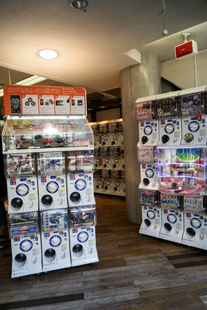 Dazaifu, Japan - May 14, 2017 : Gashapon machines, popular vending machine dispensed capsule toys in a shop, Dazaifu, Fukuoka, Kyushu, Japanのeditorial素材