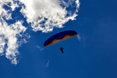 Free flight solo in blue skyの写真素材