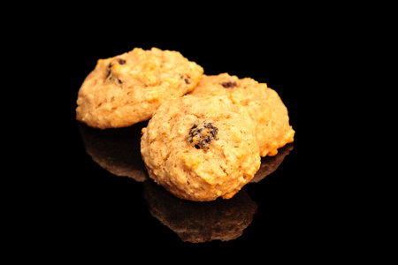 Applesauce Raisin Walnut Cookies On A Black Backgroundの写真素材