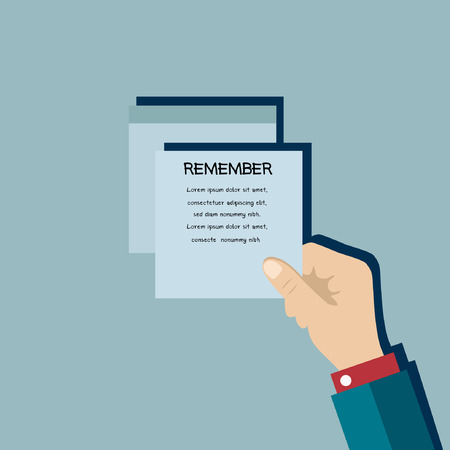 Business hand with notepaper on blue backgroundのイラスト素材