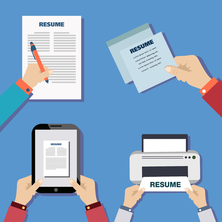 resume for work on blue background.のイラスト素材