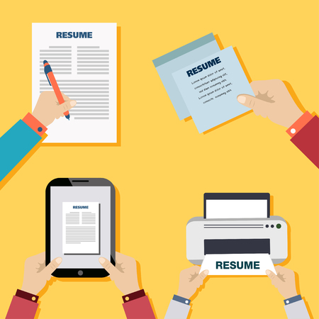 resume for work on yellow background.のイラスト素材