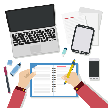 Young design team working at desk on white background.のイラスト素材