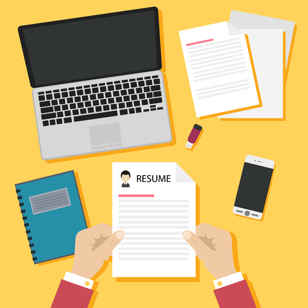 Job interview concept with business resume on yellow background.のイラスト素材