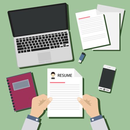 Job interview concept with business resume on green background.のイラスト素材