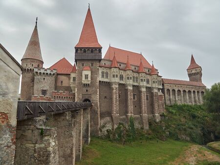 Hunedoara, Romania - September 23, 2019: The Corvin Castle or Hunyadi Castle, is a Gothic-Renaissance castle in Hunedoara, Romania. It's one of the largest castles in Europe.のeditorial素材