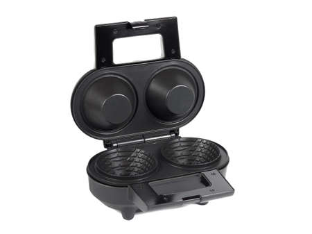 Electric waffle cup maker for home use, on white backgroundの写真素材