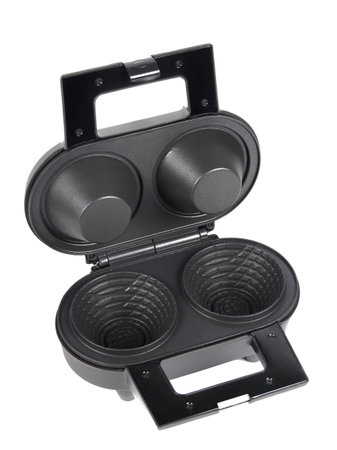 Electric waffle cup maker for home use, on white backgroundの写真素材