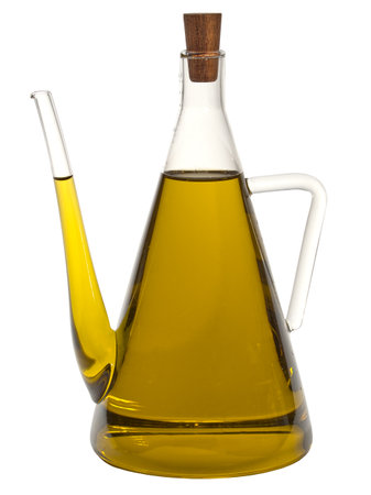 A jug of virgin olive oil on white backgroundの写真素材