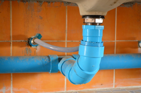 The blue pipe after the nice installationの写真素材