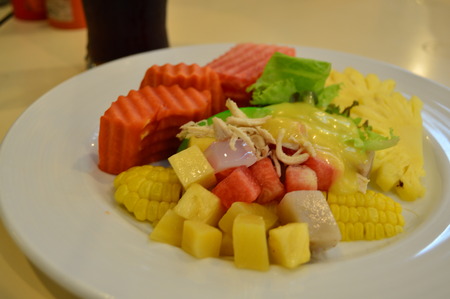 The mixed fruits on the ready menuの写真素材