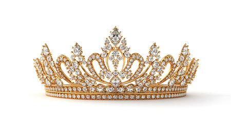 A gold crown adorned with sparkling diamonds, a symbol of royalty and power.の写真素材