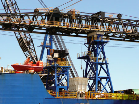 Close-up of a crane on a offshore supply shipのeditorial素材