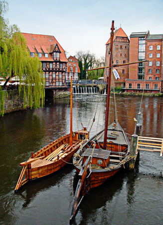 An old port in Luneburg, Germanyのeditorial素材