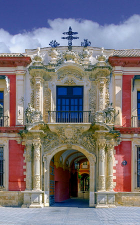 The baroque entrance of the Archbishop's Palace of Seville, Spain. The palace  has served as the residence of bishops and archbishops of the episcopal sees and numerous nobleman and military figures to the present timeのeditorial素材