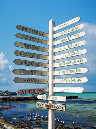 Tarpum Bay sign on the island of Eleuthera, Bahamas