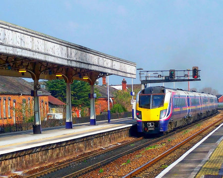 Passenger train departing Taunton - Somerset, Englandのeditorial素材