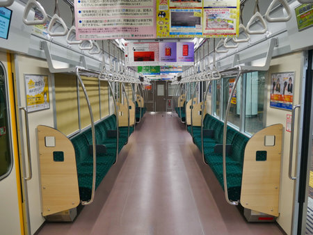 Interior of a Kobe subway car, Kobe, Japanのeditorial素材