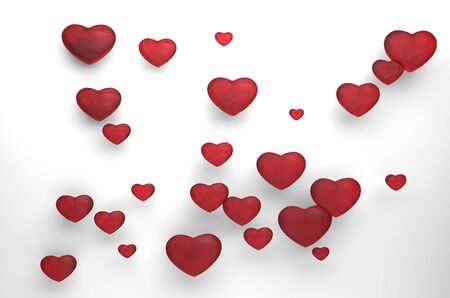 set of red hearts on white backgroundの写真素材