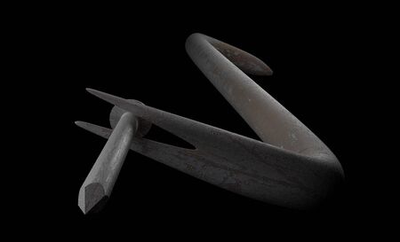 the nail and old rusty nail puller on a black 3d renderの写真素材
