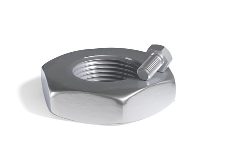 small bolt and big nut on white 3d renderの写真素材