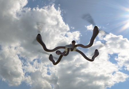 quadrocopter with organic arms and cameras. 3d renderの写真素材