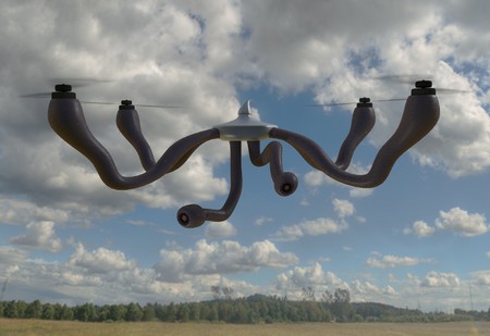 quadrocopter with organic arms and cameras. 3d renderの写真素材
