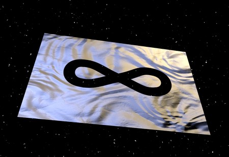 black infinity sign on white with stars 3d renderの写真素材