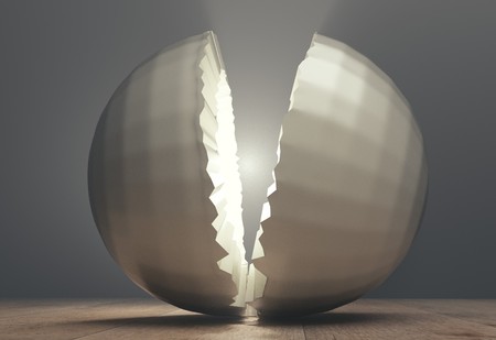 ball cracked into two parts 3d renderの写真素材