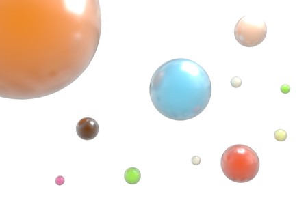 3d flying shining color balls with reflection 3d renderの写真素材