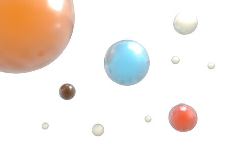 3d flying shining color balls with reflection 3d renderの写真素材