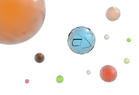 3d flying shining color balls with reflection 3d renderの写真素材