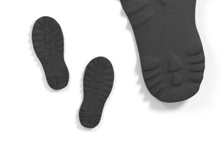 Big male and small baby sneaker shoes outsole view, isolated, on white background 3d illustrationの写真素材