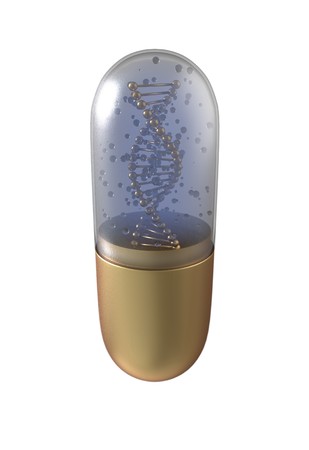 DNA helix inside pill capsules standing 3d illustrationの写真素材