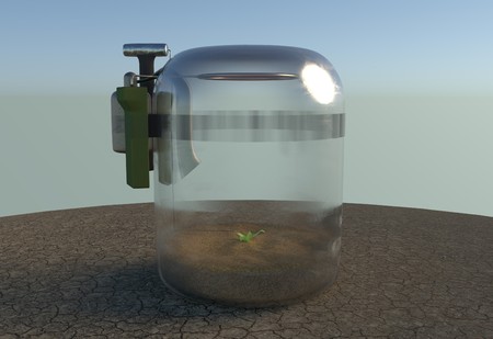 planting green sprout in dried cracked land to save planet from water disaster 3d renderの写真素材