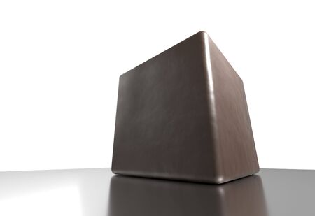 Brown cube on glossy surface with reflection 3d illustrationの写真素材