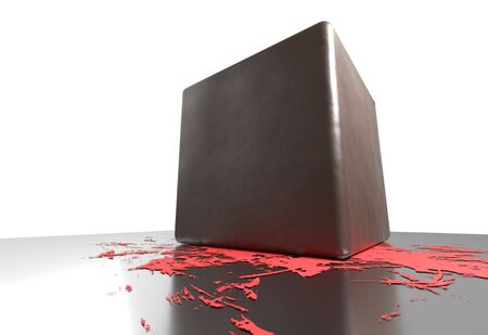 bloody cube smash and small blood on reflective floor 3d renderの写真素材